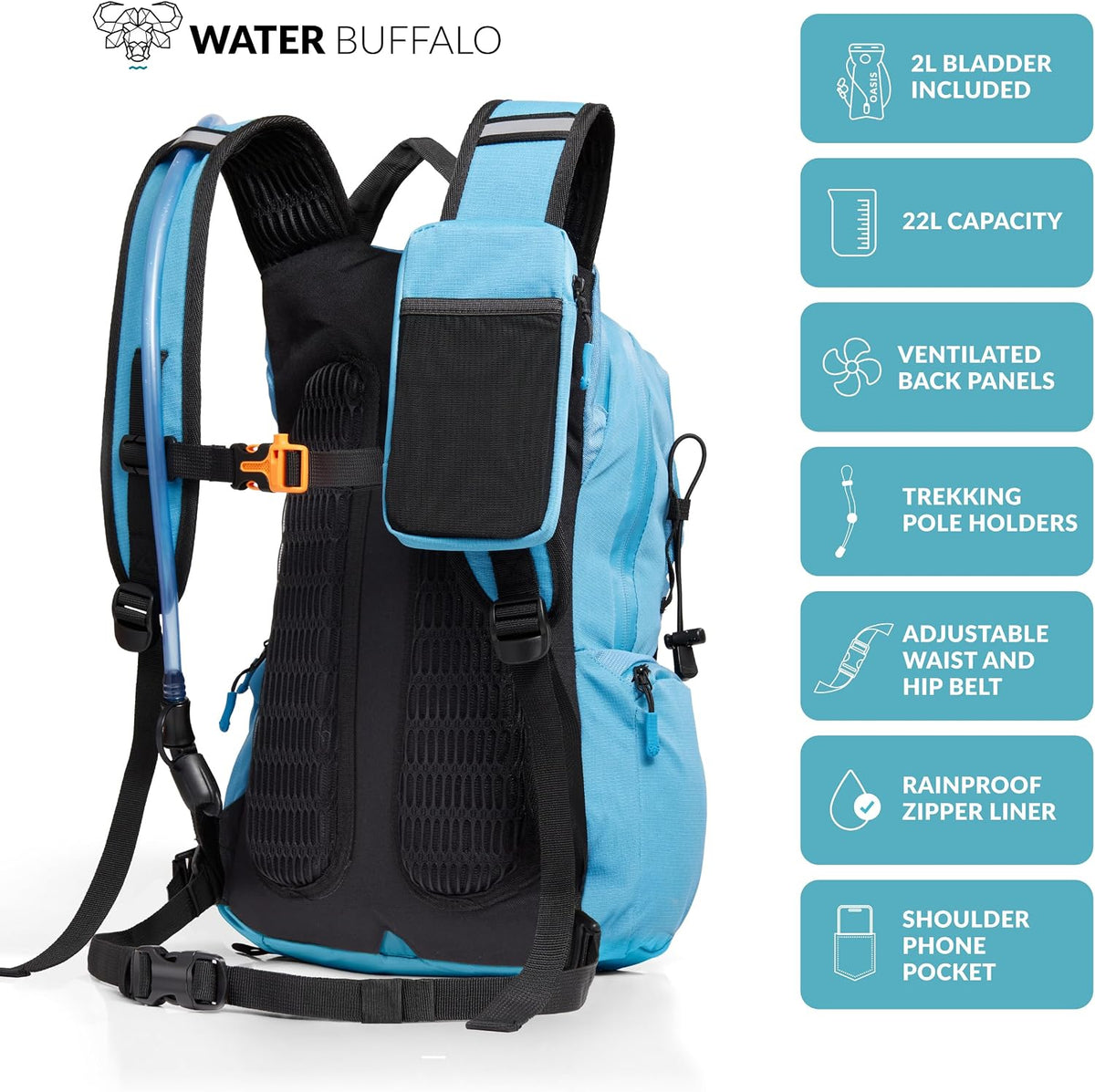 Water Buffalo Sherpa 22L Hiking Hydration Backpack, 2L Bladder