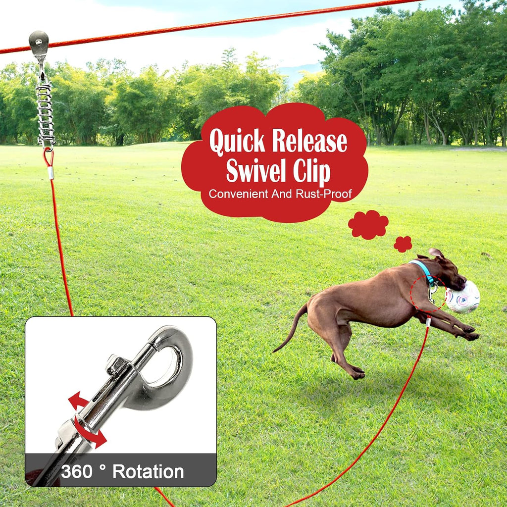 Dog Runner for Yard, Trolley System, 100FT+15FT, Red