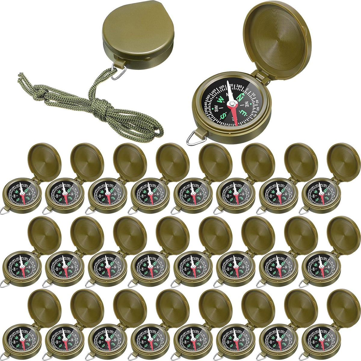 JaGely 24 Pcs Compass Bulk Gift Small Mini Pocket Compass with Hanging Rope for Military Camping Survival Outdoor Hiking Hunting Climbing