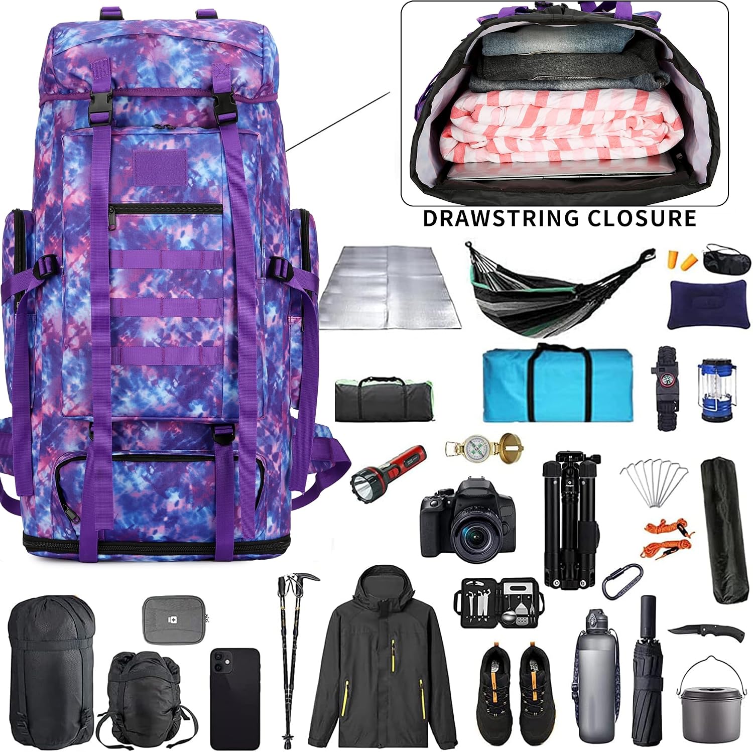 Hiking Backpack for Men 70L/100L Camping Backpack Military Rucksack Molle 3 Days Assault Pack for Climbing