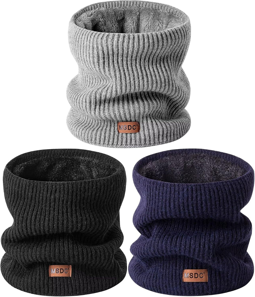 MSDC Winter Neck Gaiters for Men 3 Pack,Neck Warmer Men Women with Thermal Thick Warm Fleece Lined Cold Weather