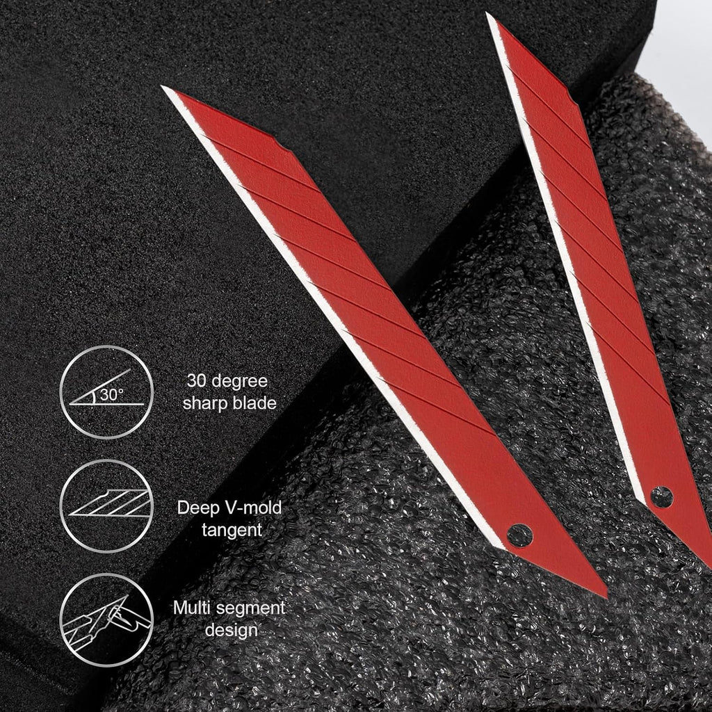 Gomake 9mm Utility Knife Replacement Blades,30 Degree Snap Off Carbon Steel Knife Blades for Retractable Cutting Knives, Hobby, Craft, Box Cutter 100PCS (Red)