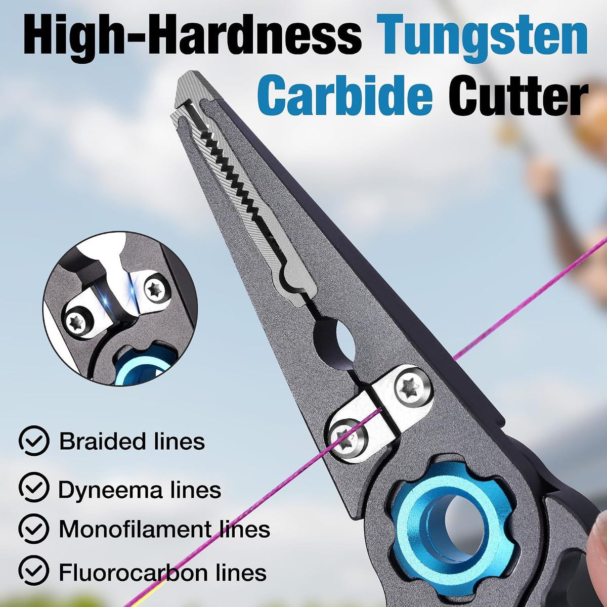 FLISSA Fishing Pliers, Safety Lock Design Fish Pliers Saltwater, Aluminum Hook Remover, Titanium 6Al-4V Jaw and Tungsten Carbide Line Cutters, Sheath & Lanyard, Fishing Gear Gifts for Men