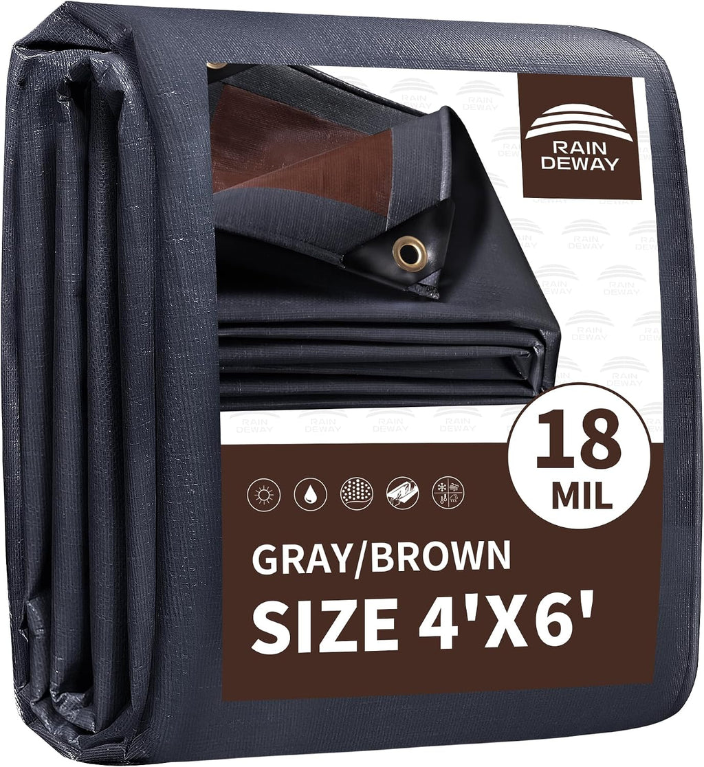 RAINDEWAY Small Tarps 4x6 Feet Super Heavy Duty Tarp Waterproof Gray/Brown