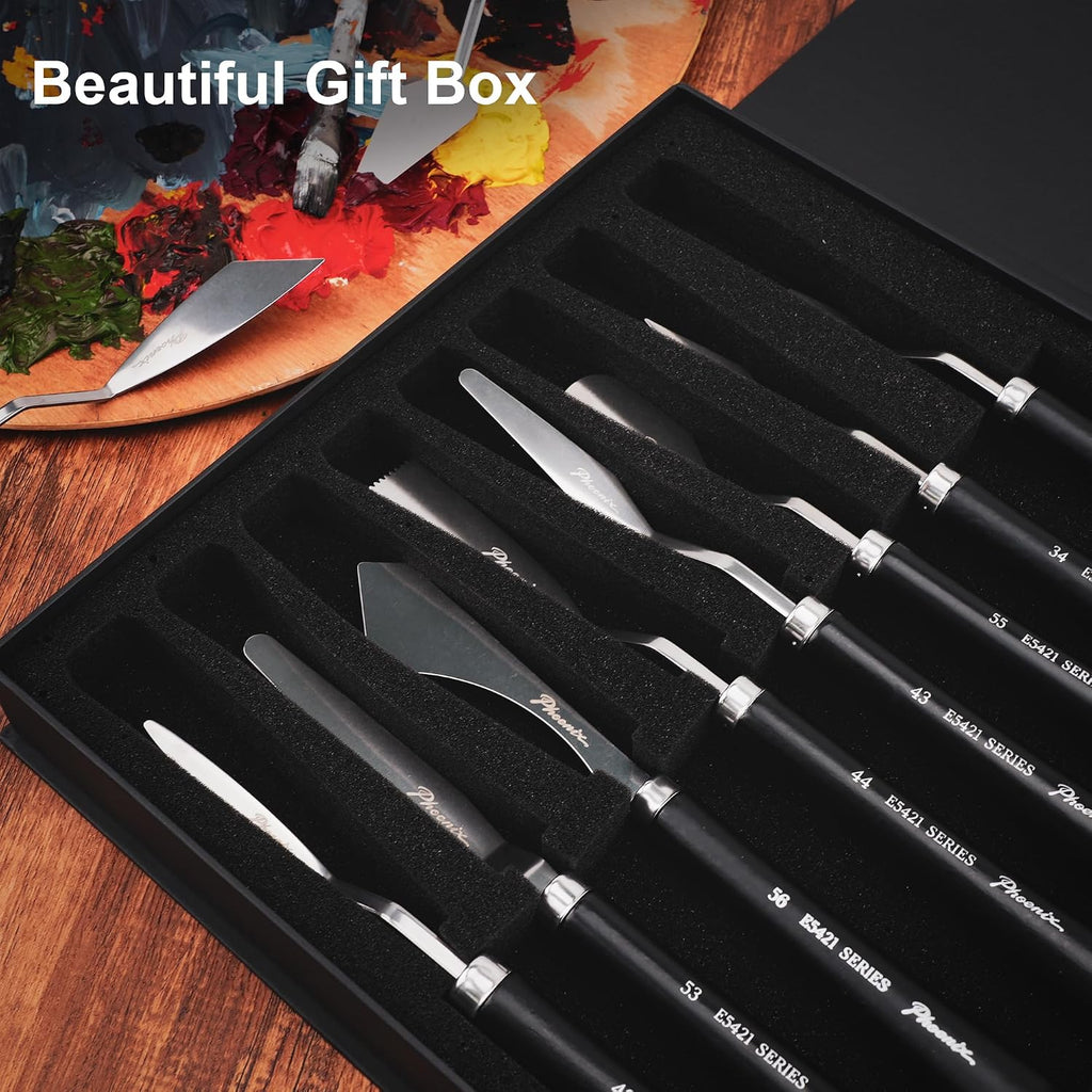 PHOENIX Flexible Palette Knife Set - 5 Pieces Stainless Steel Painting Knives with Gift Box, Art Knife with Wood Handle, Paint Spatula for Oil Acrylic Paint