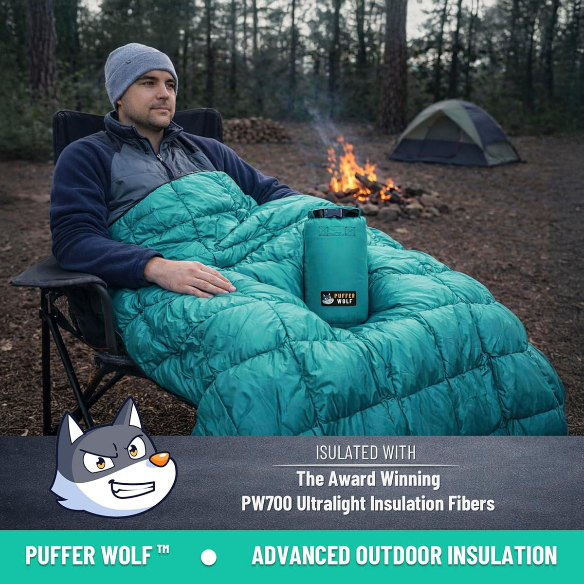 PW700 Extra Large Double Insulated Outdoor Camping Blanket | 2X Puffy, Warm, Packable, Weatherproof, Durable, and Lightweight | Top Quilt for Hiking, Backpacking, Stadium Events, Picnics