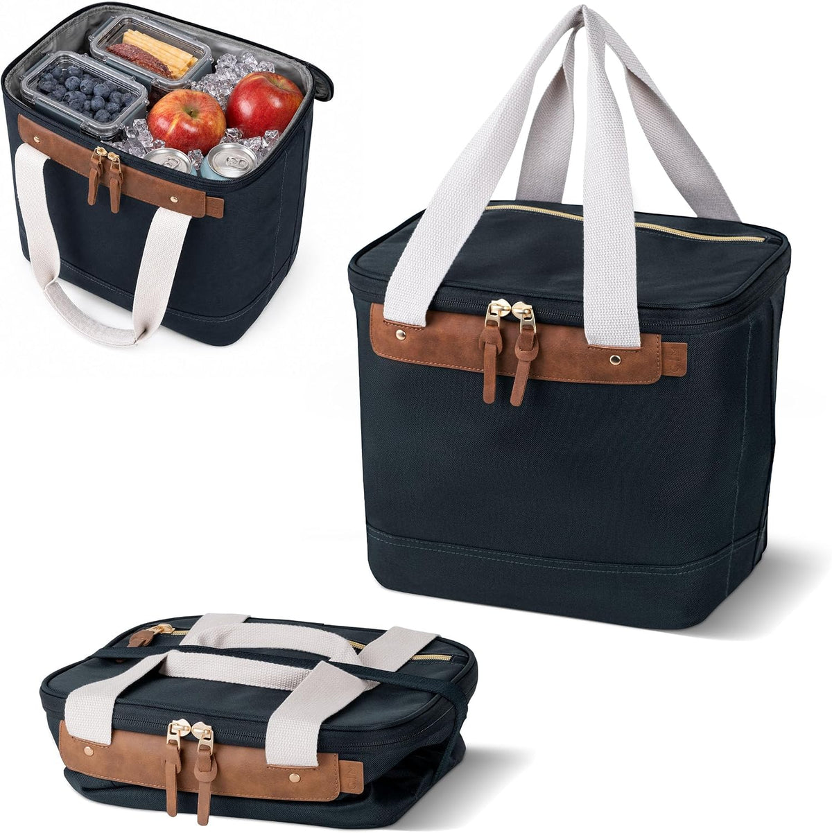 CleverMade Malibu Luxe Collapsible Cooler, 18 Can (25 lbs) - Leeward Navy