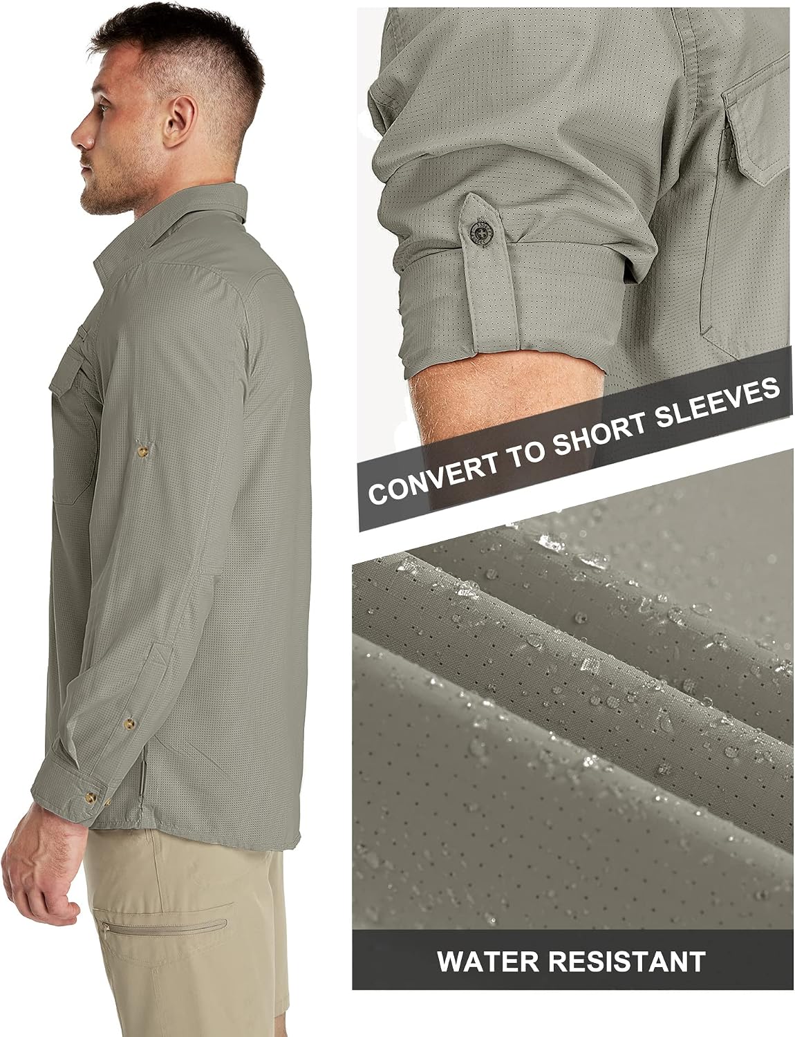 33,000ft Men's Long Sleeve Sun Protection Shirt UPF 50+ UV Quick Dry Cooling Fishing Shirts for Travel Safari Camping Hiking