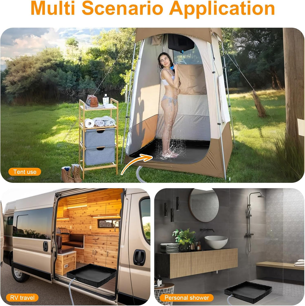 Upgraded Portable Shower Pan 41" x 41" x 5" with Mesh Storage Bag, Foldable Camping Shower Base & Floor with Detachable Drain Pipe Ideal for Camping, RV, Outdoor, Indoor and Portable Shower Stall