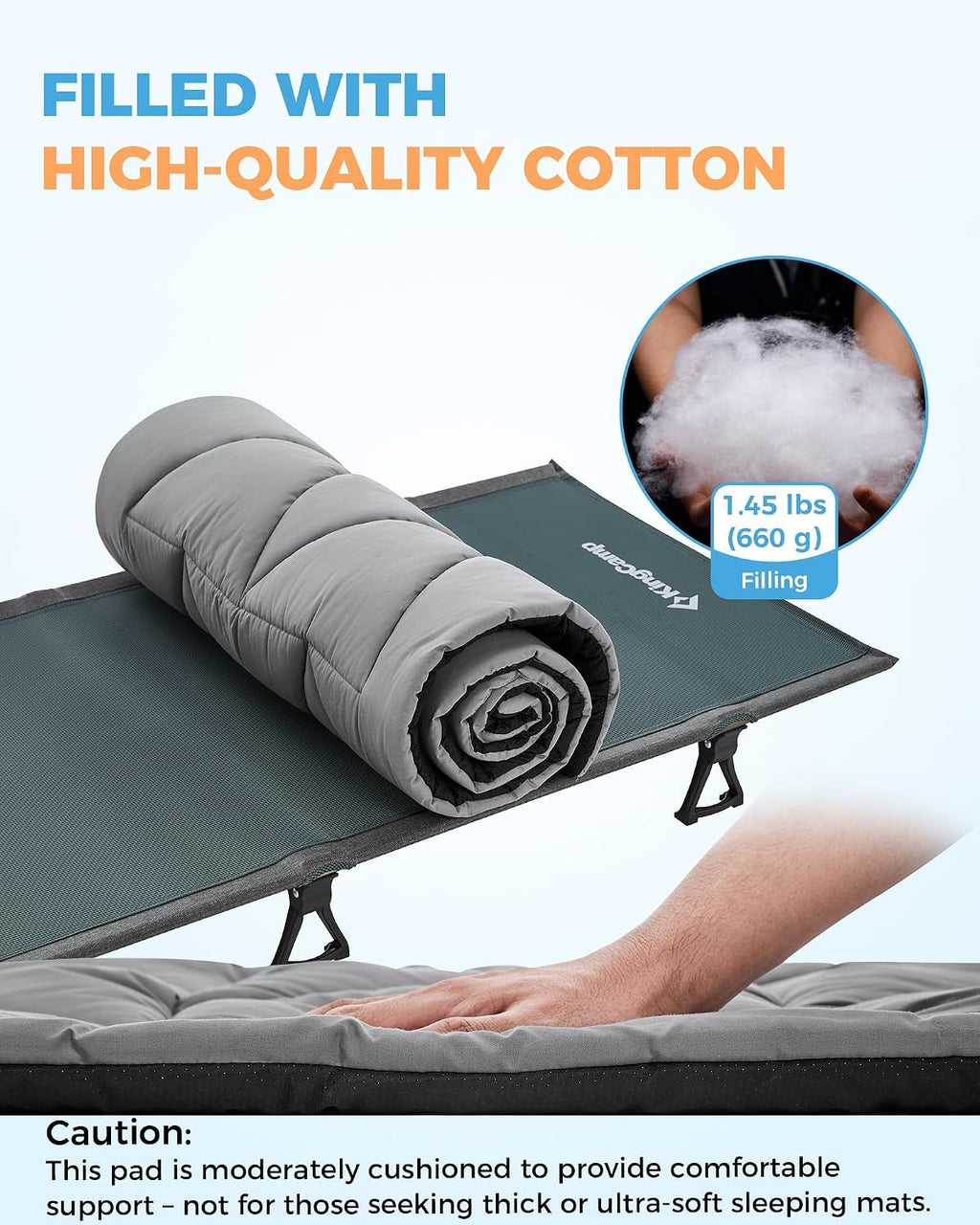 KingCamp Cot Mattress, Soft Non Slip Cot Pad for Camp Cot