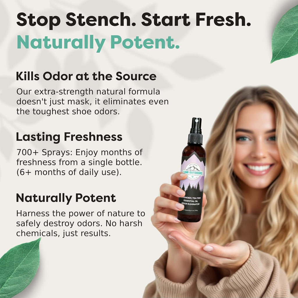 Lumi Outdoors Natural Shoe Deodorizer Spray & Odor Eliminator - Lavender Tea Tree Essential Oil Odor Eater