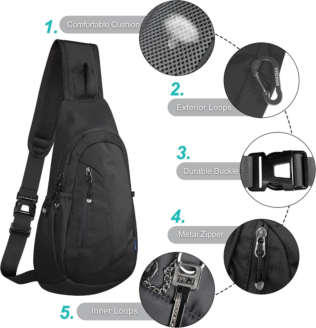 TITECOUGO Small Sling Bag, Lightweight Crossbody Backpack for Men Women, Shoulder Bag for Sports and Outdoor