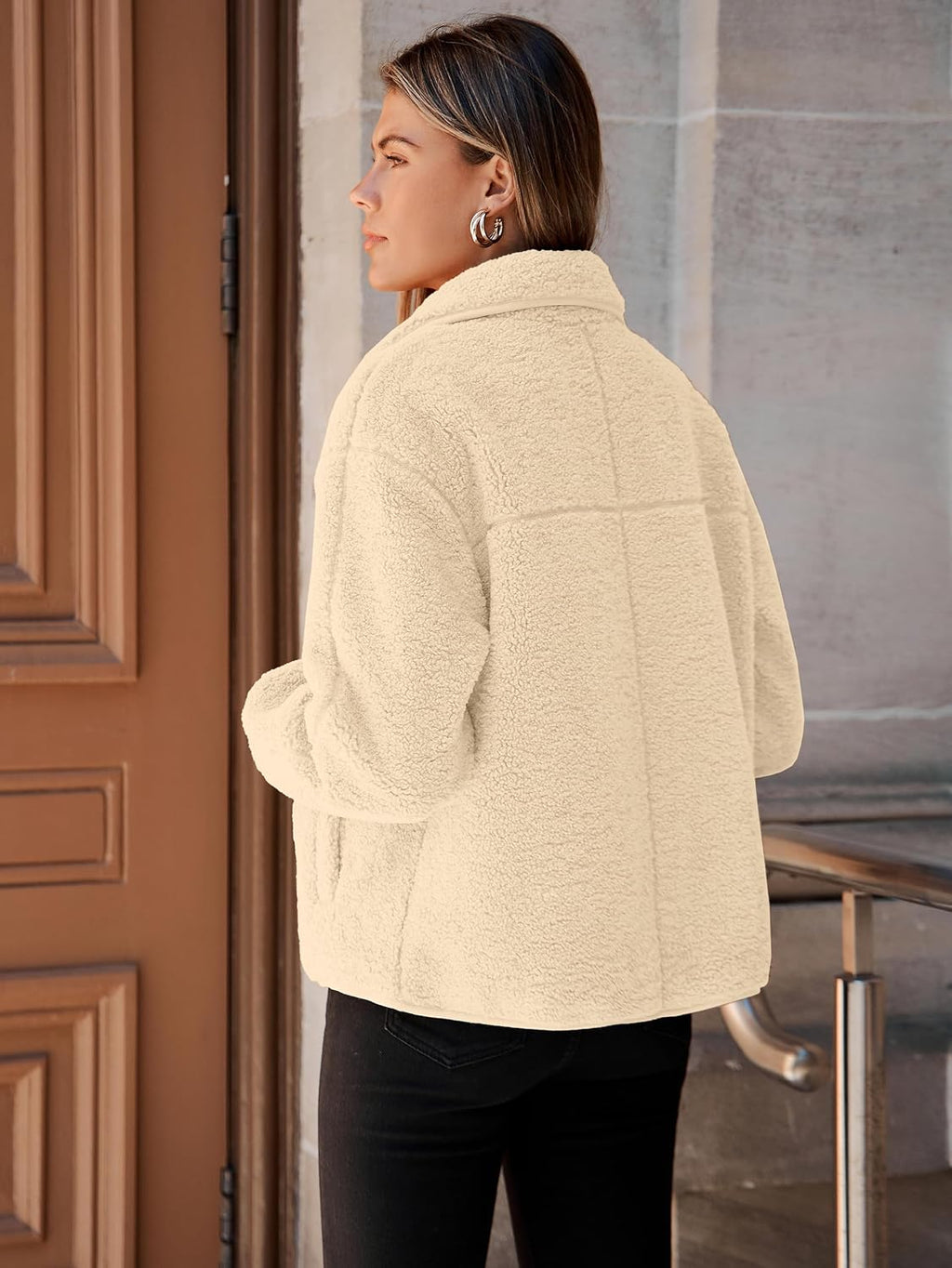 Glamaker Womens Sherpa Fleece Fuzzy Jackets Casual Warm Winter Button Down Long Sleeve Fluffy Coats 2025 Fall With Pockets