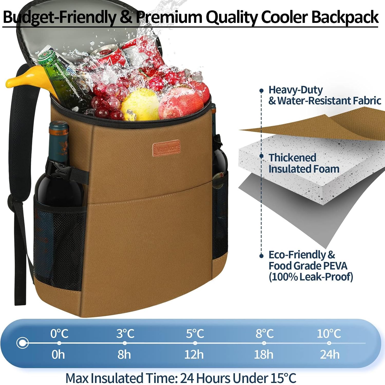 Vankor Camping Cooler Backpack Insulated Waterproof