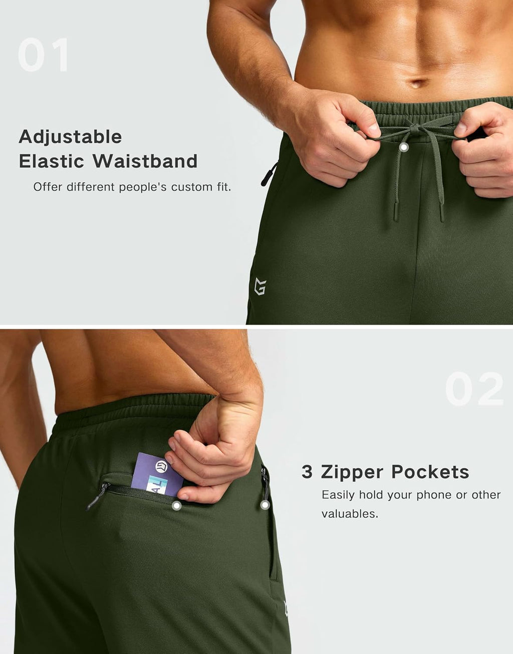 G Gradual Men's Fleece Lined Pants with 3 Zipper Pockets Water Resistant Winter Warm Hiking Pants Athletic Sweatpants for Men
