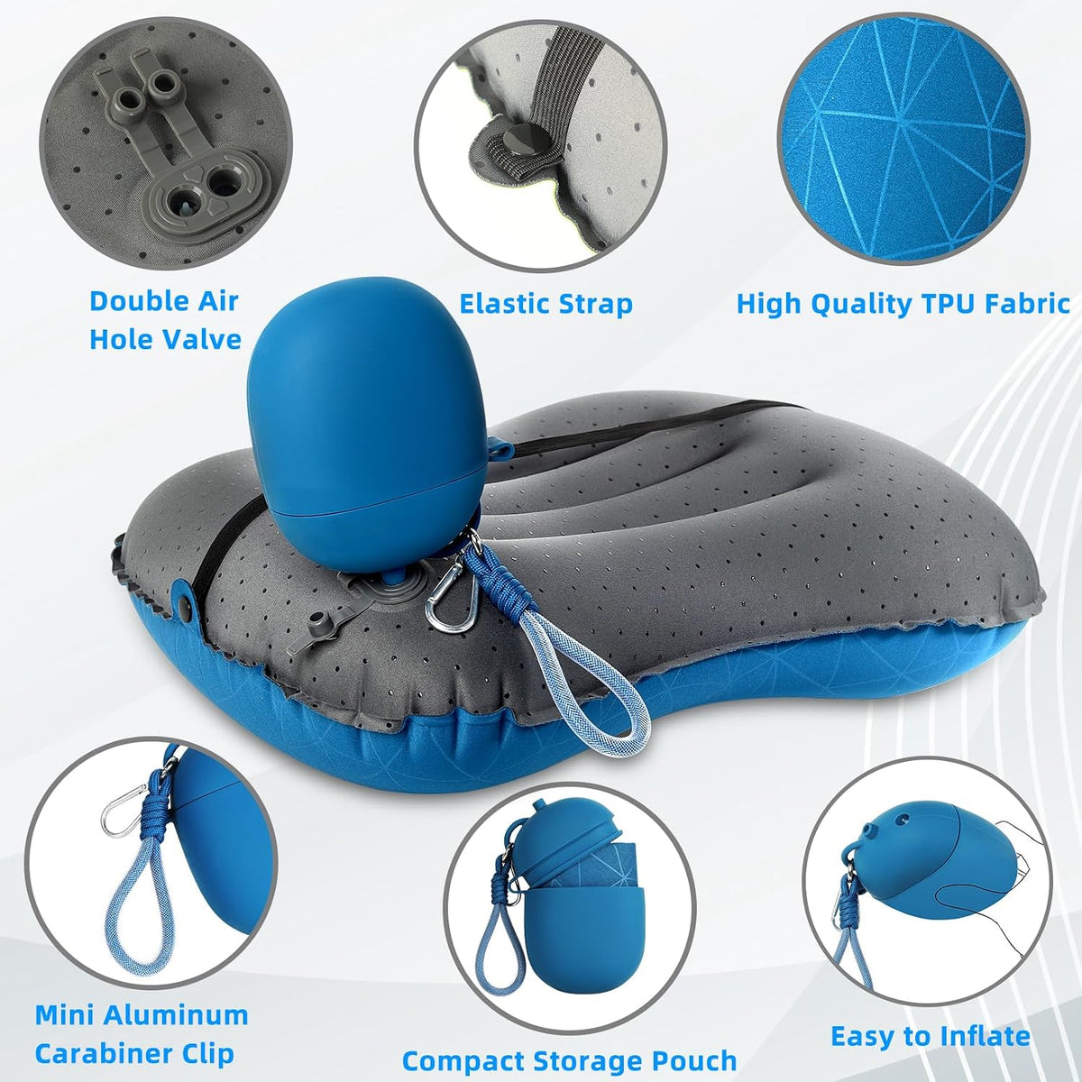 Crisonky Camping Pillow, Inflatable Pillow with 2-in-1 Air Pump Storage Bag