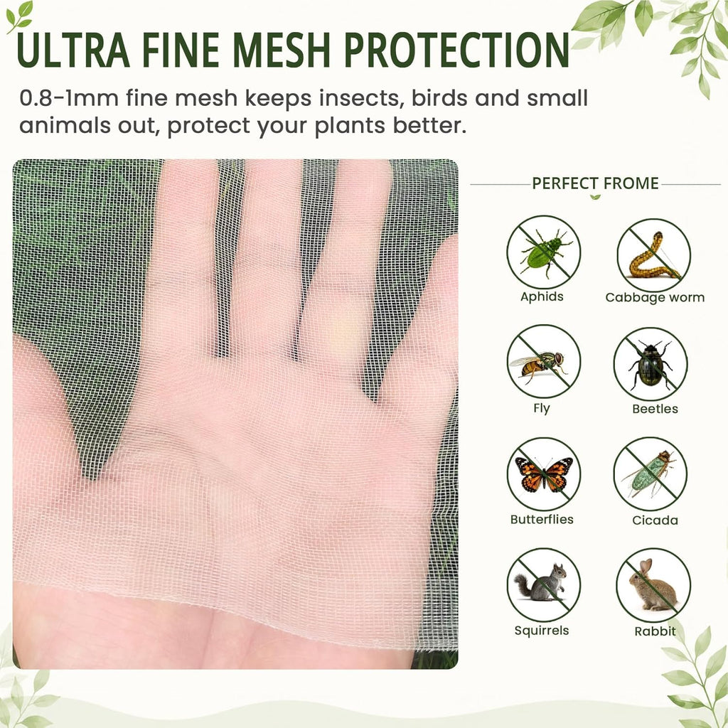 Roll Packed 10x100FT Garden Netting, Fine Mesh Insect Barrier for Plants
