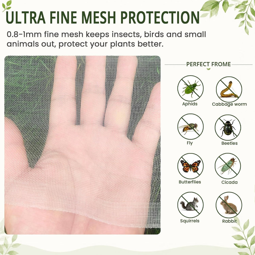 Roll Packed 5x100FT Garden Netting, Fine Mesh Insect Barrier for Plants