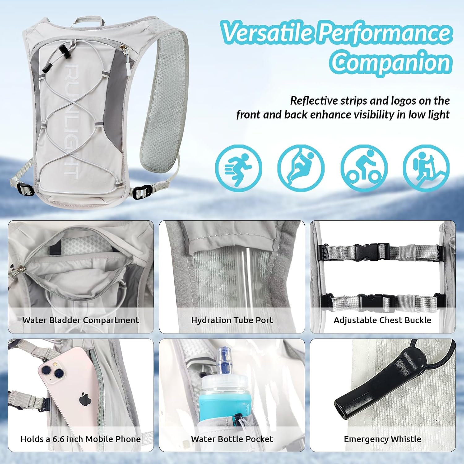 Runlight Running Vest for Women Men, Adjustable Hydration Backpack Breathable Reflective with 1.5L Water Bladder for Hiking, Trail, Running, Marathons, Cycling