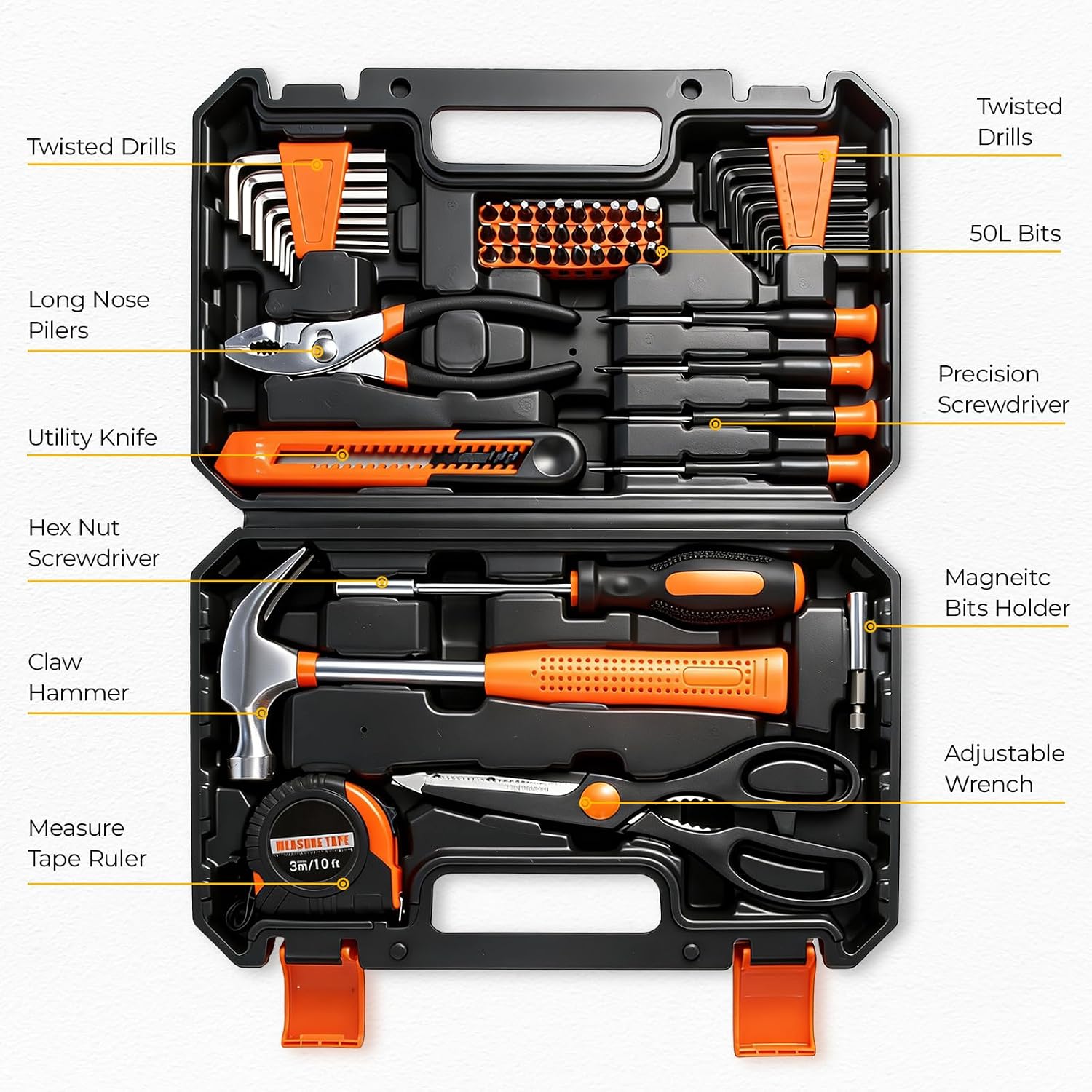 57 Piece Basic Tool Set, Home Repair Hand Tool Kit, General Household Tool Box, Portable Toolbox with Storage Case for Homeowner, DIY, Handyman, Women, Men