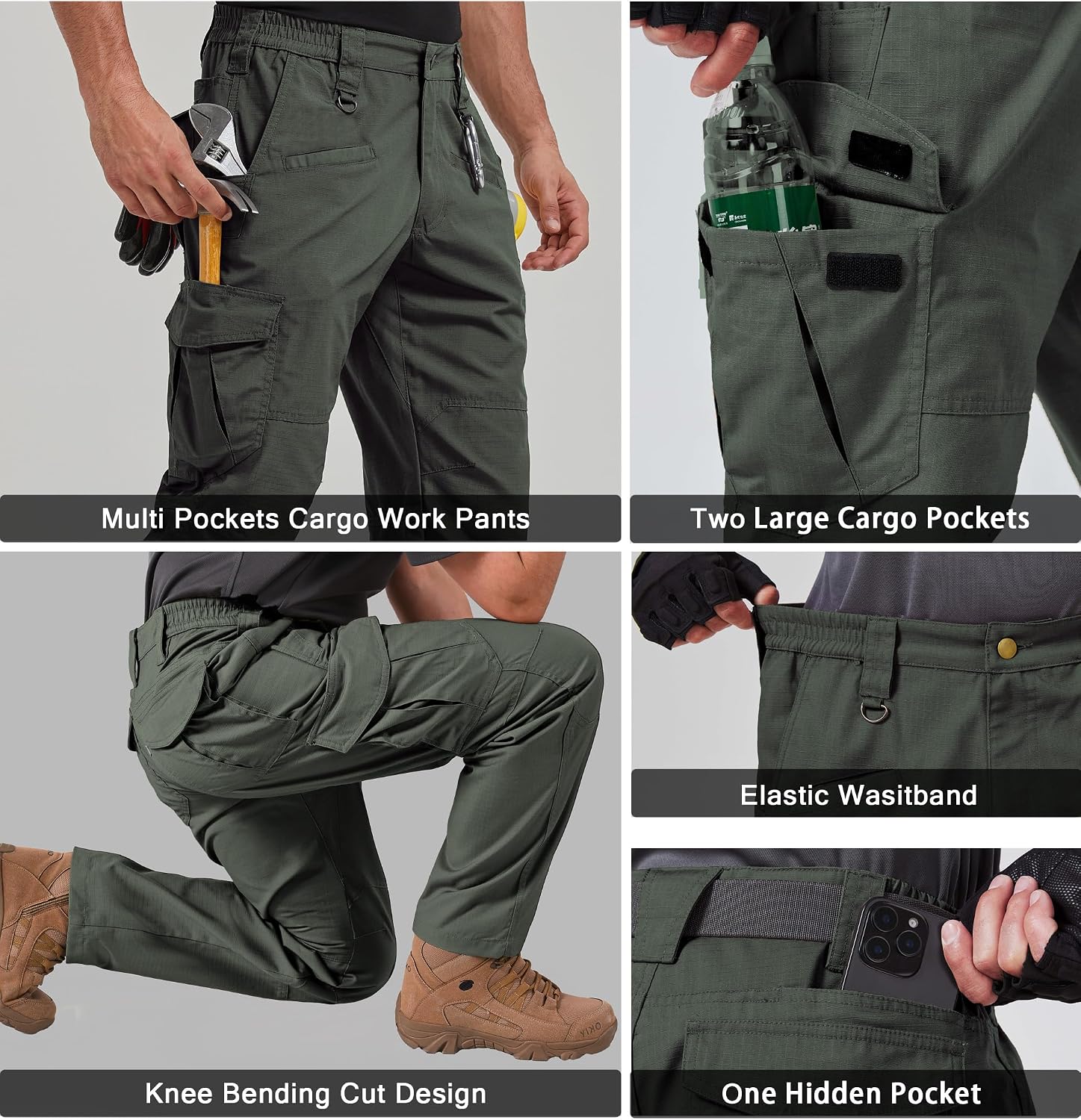 CNBQDD Mens Work Pants Cargo Tactical Construction for Men Ripstop Waterproof Lightweight Outdoor Hiking with Pockets