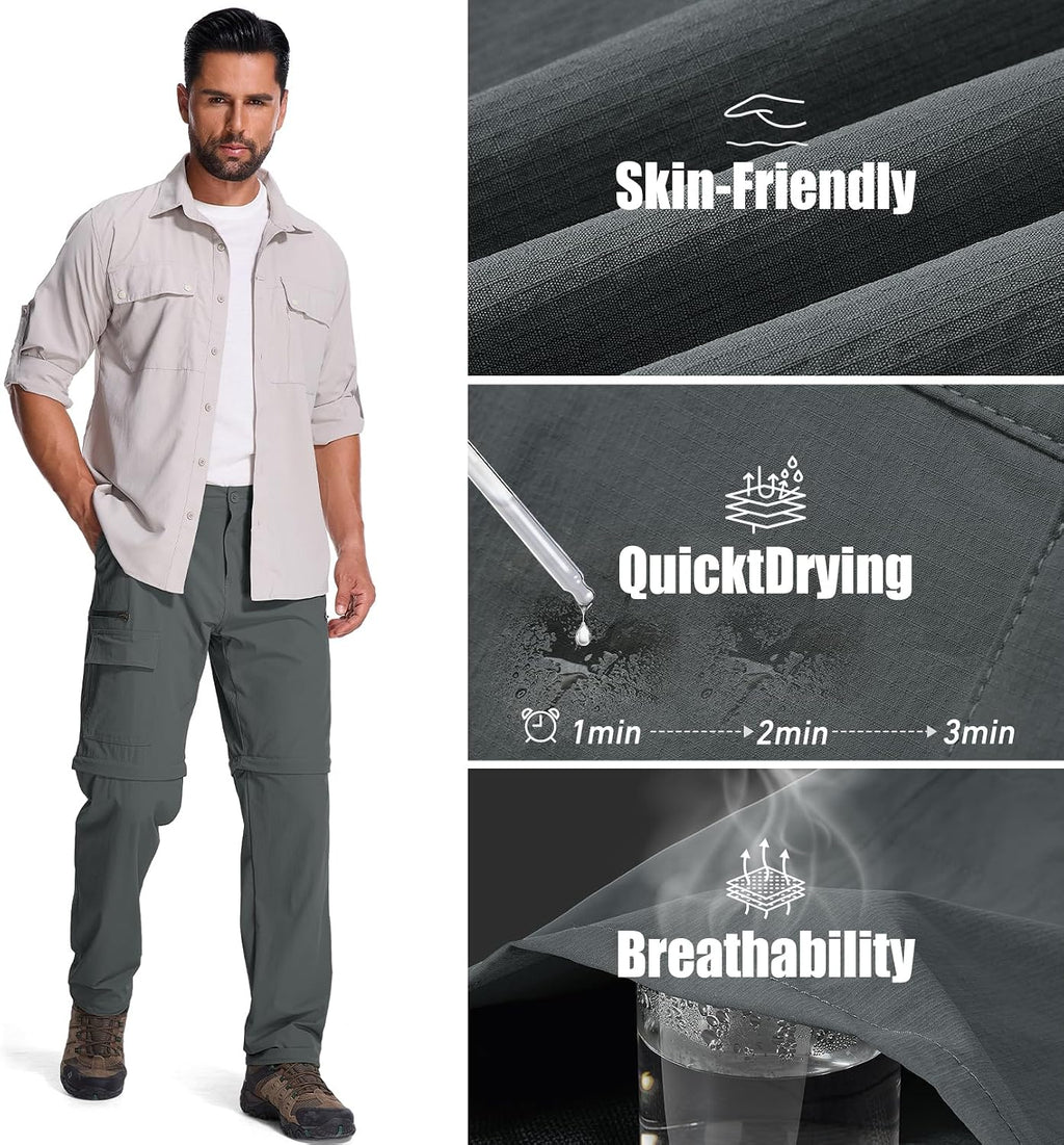 Mens Hiking Pants Cargo Safari Pants for Men Zip Off Outdoor Convertible