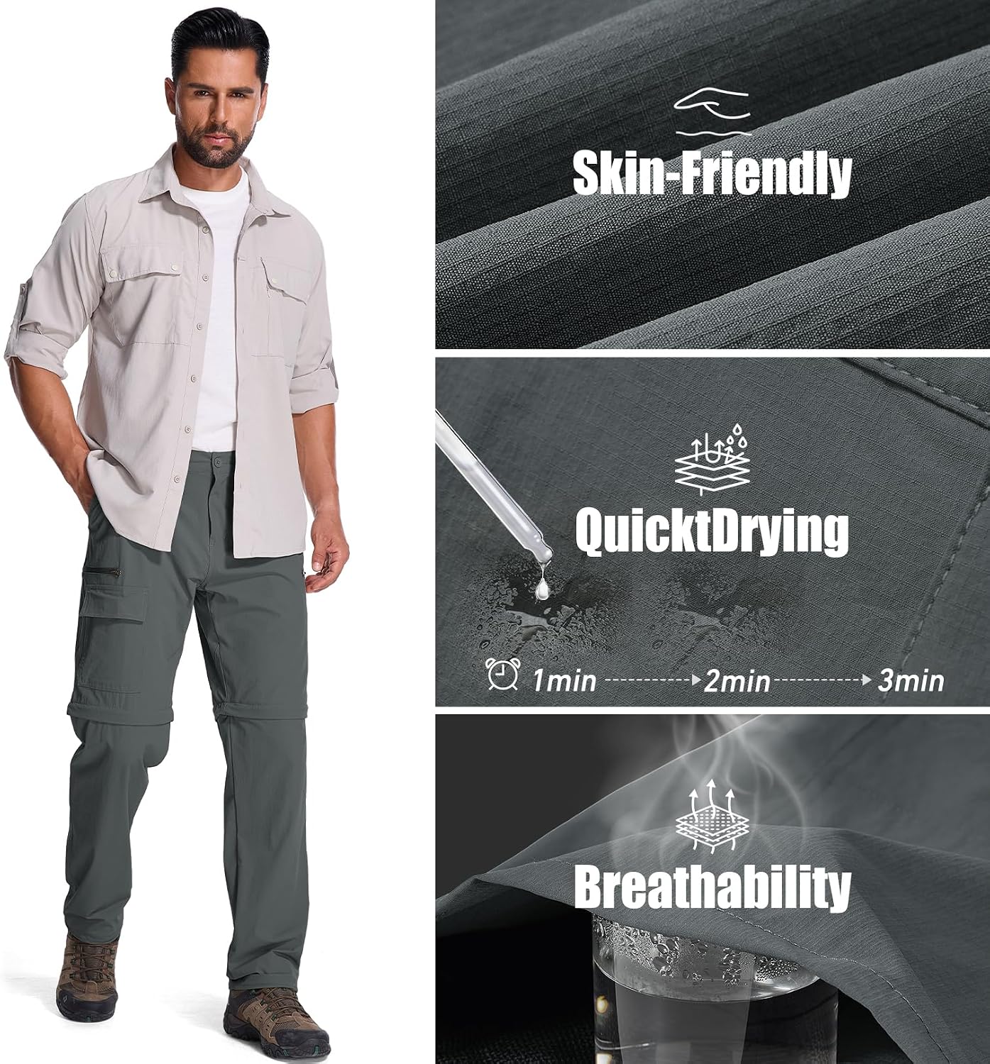 Mens Hiking Pants Cargo Safari Pants for Men Zip Off Outdoor Convertible