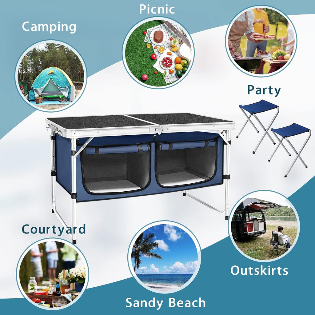 CampLand Outdoor Folding Table Aluminum Lightweight Height Adjustable with Storage Organizer for BBQ, Party, Camping
