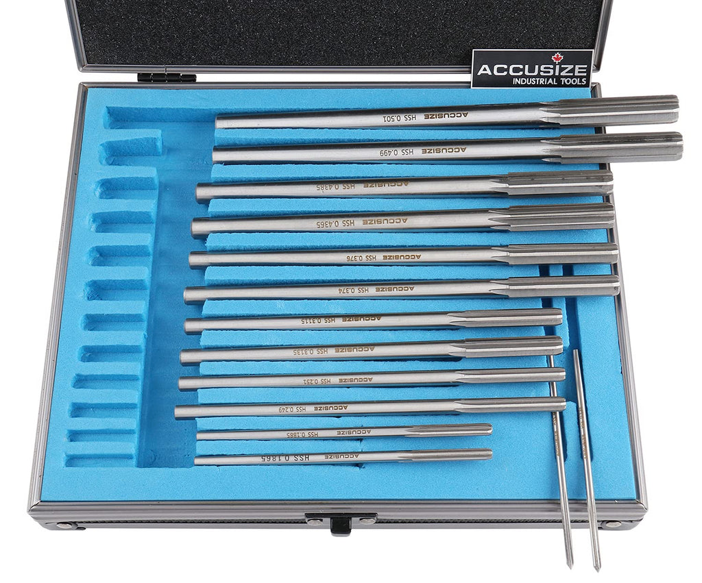 Accusize Industrial Tools Chucking Reamer Set, 0.1240" to 0.5010", 14 Pc