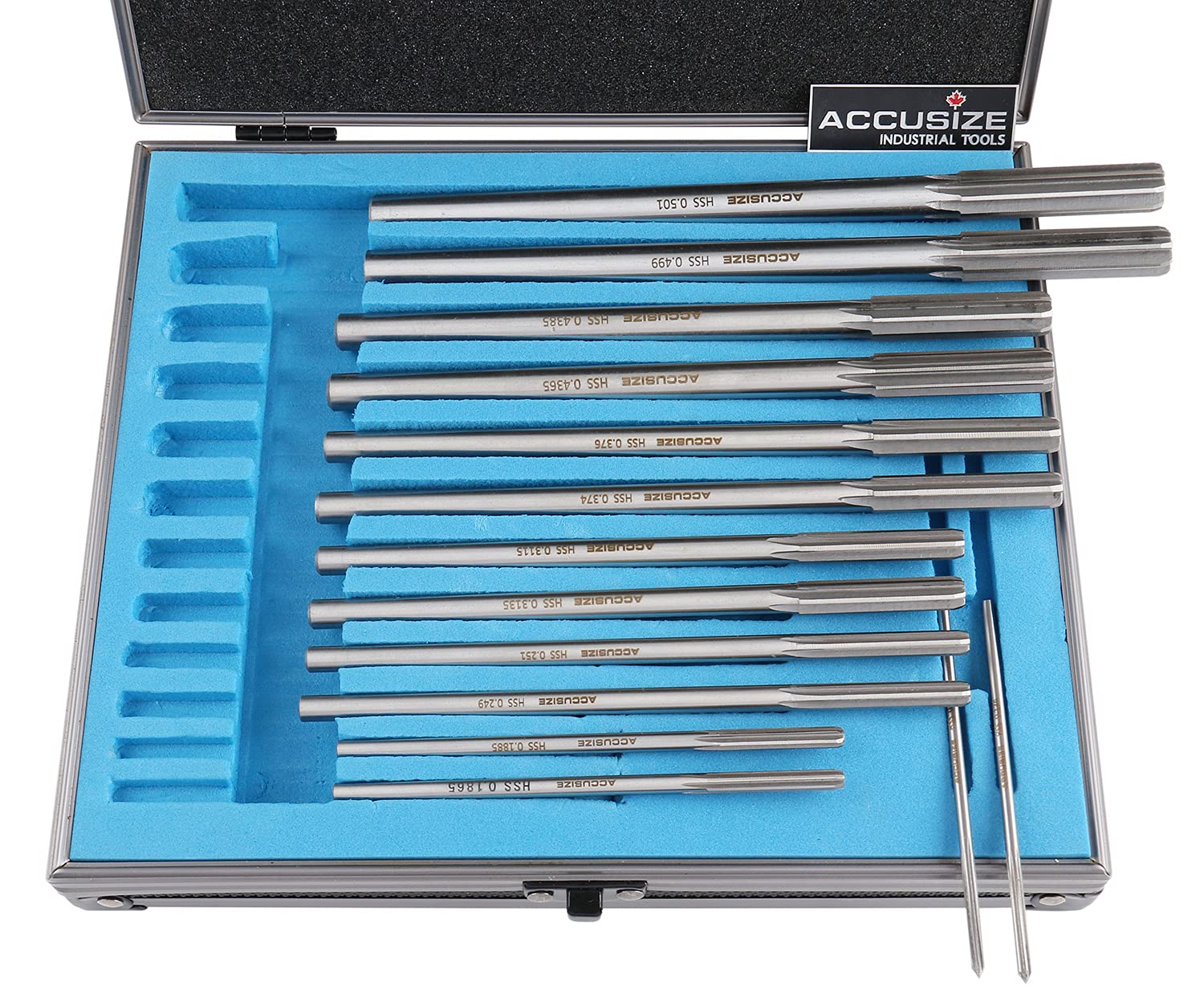 Accusize Industrial Tools Chucking Reamer Set, 0.1240" to 0.5010", 14 Pc