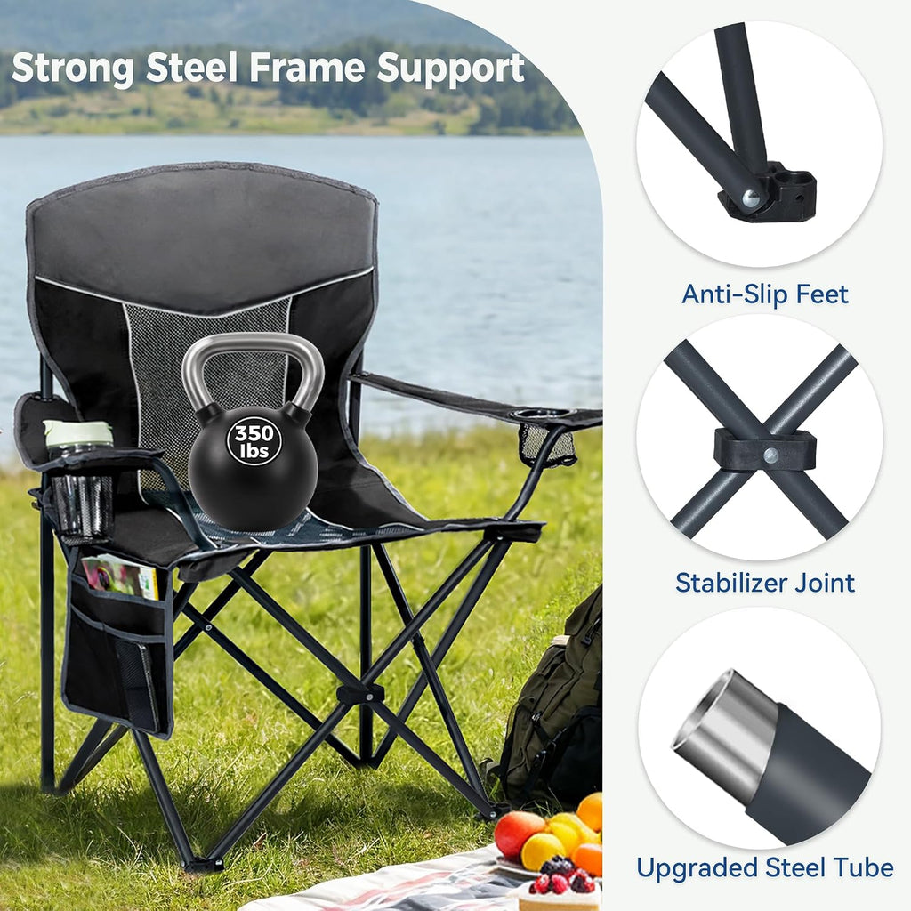 Oversized XL Camping Chair 2-Pack with Mesh Back, Black