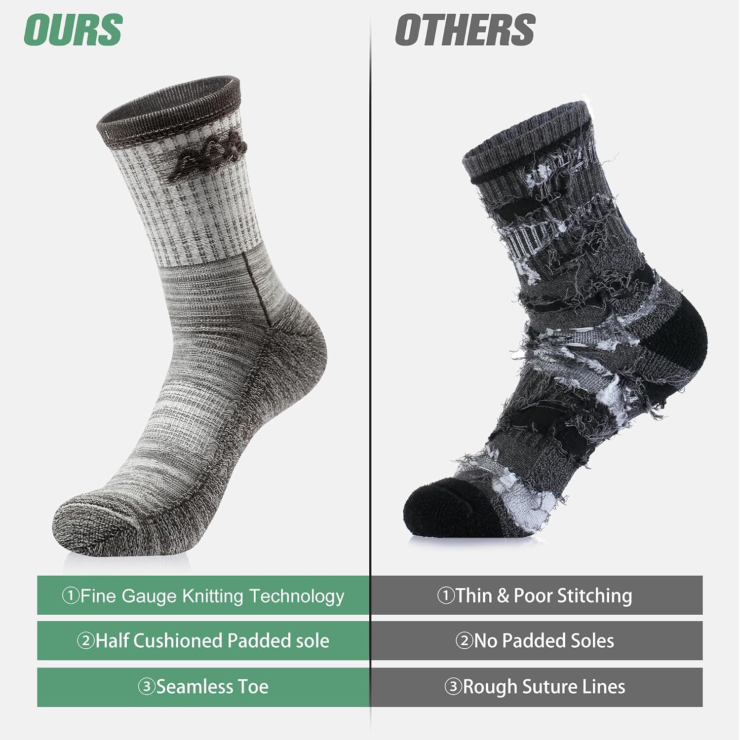 innotree Men's Merino Wool Hiking Socks 3 Pairs