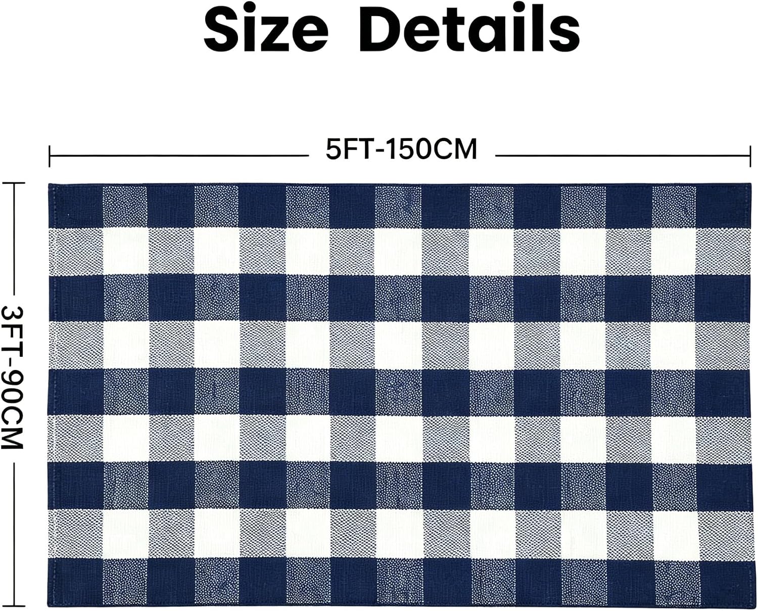 MUBIN Cotton Buffalo Plaid Rug, 3' x 5' Navy Blue White Outdoor Rug Front Door Decorative Mat, Washable Doormat Foldable Area Rug Layered Door Mats Rug for Front Porch, Entryway, Patio