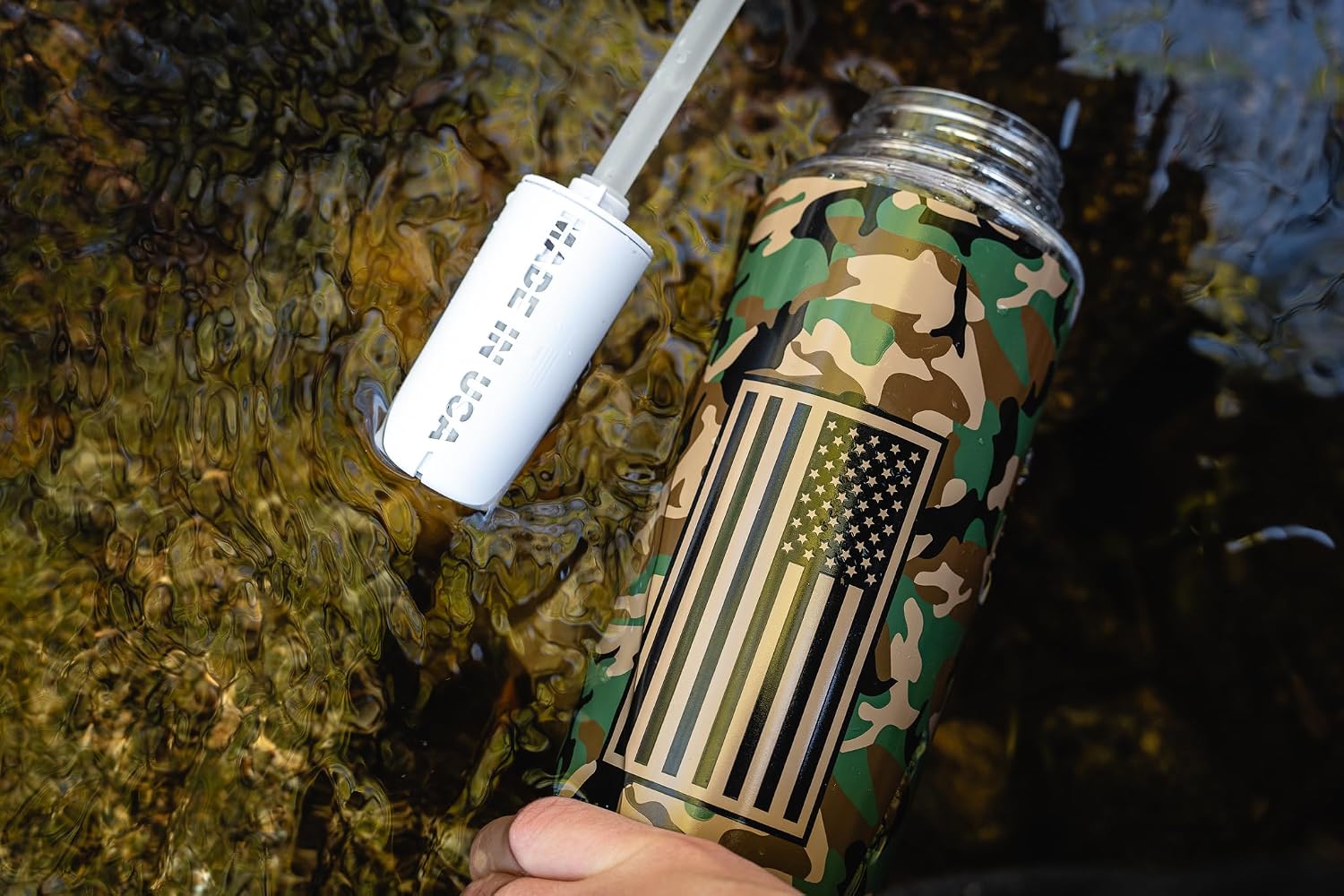 Epic Water Filters Nalgene OG Water Bottle with Filter, USA Made, BPA Free, Removes 99.99% Tap Water Contaminants, Forever Chemicals (Military Support, 48 Ounce)