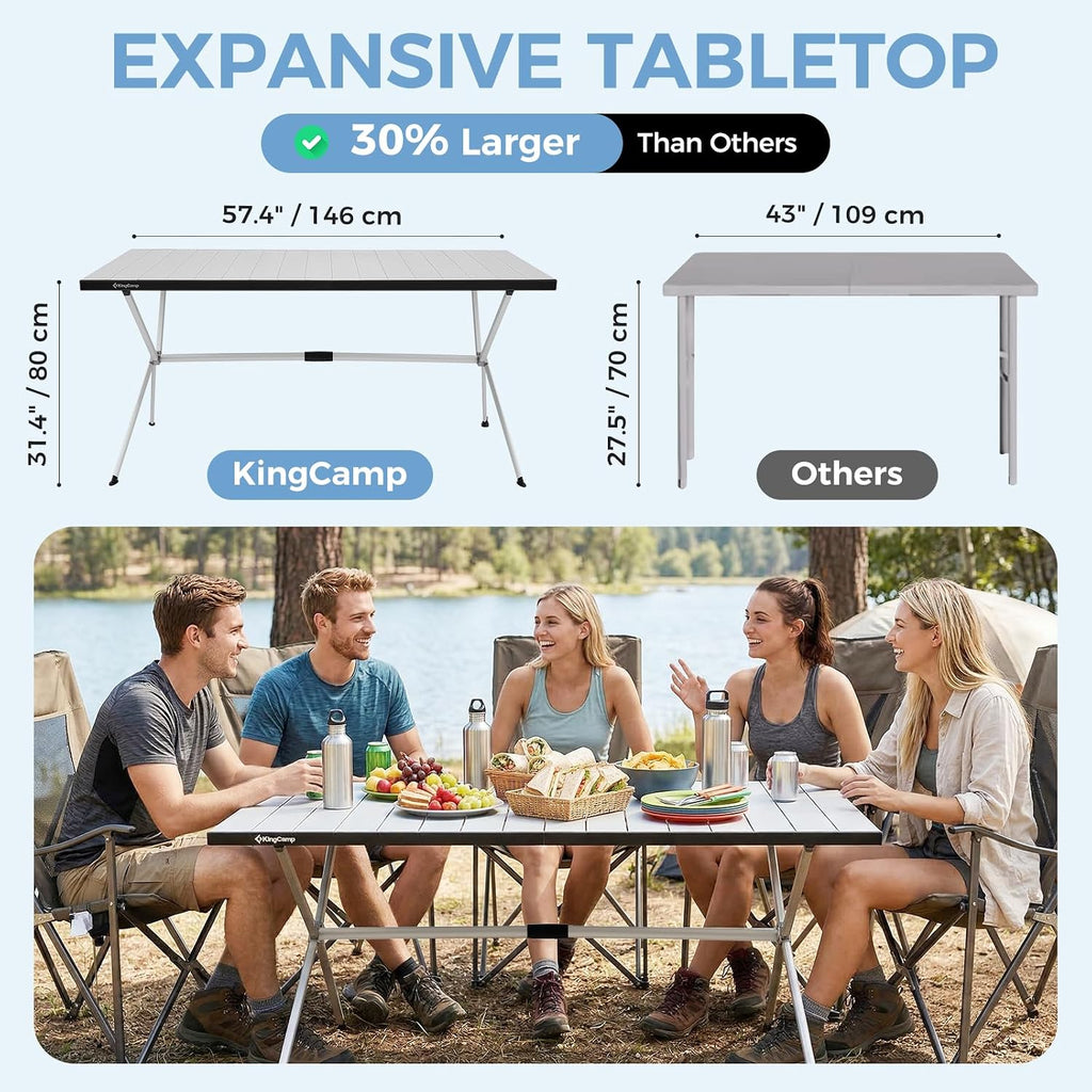 KingCamp 57.4" Oversized Folding Camping Table, Aluminum Roll Up Table