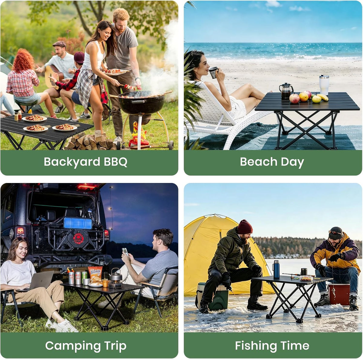 2 Pack Camping Table Foldable, Portable Folding Beach Table, Black-L