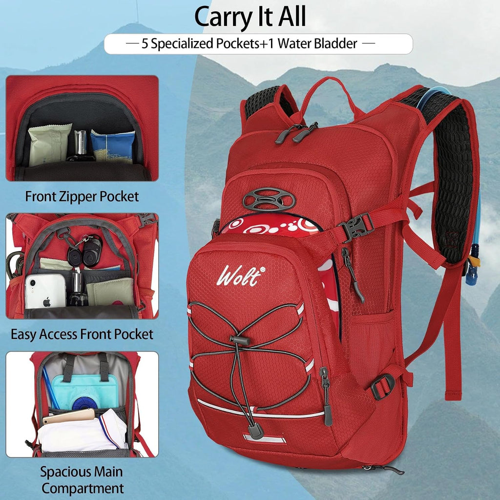 WOLT Hydration Backpack 18L Hiking Water Backpack with 2L Water Bladder for Men Women, Hydration Pack for Running Cycling Biking and Climbing