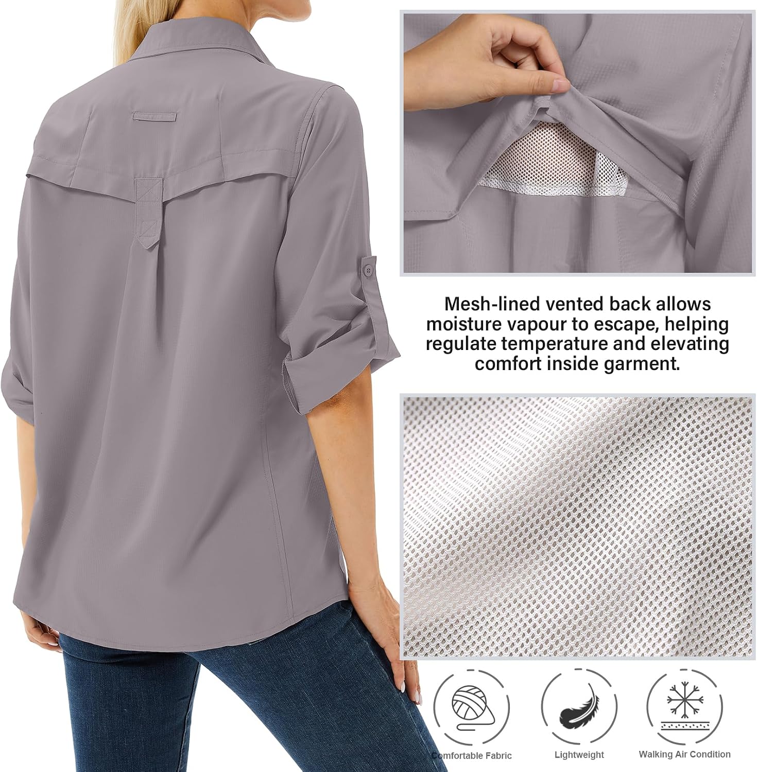 Women's UPF 50 Long Sleeve Sun Protection Safari Fish Hiking Shirts