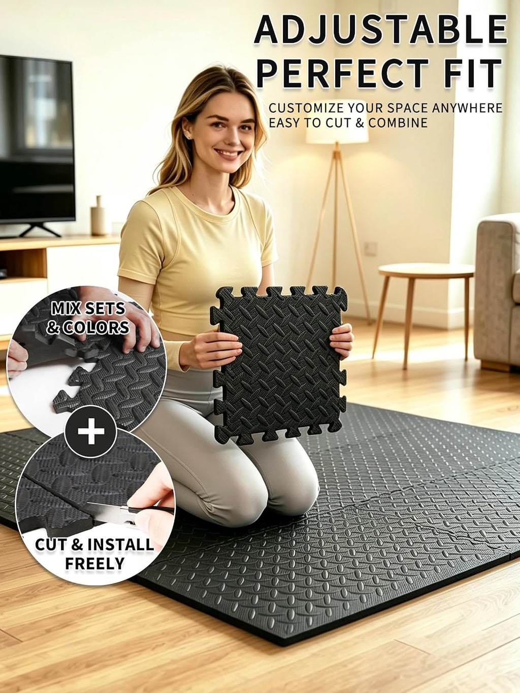 Gym Flooring for Home Gym, 18 PCS Anti-Slip Interlocking Foam Floor Tiles, 12.6"x12.6"x0.4" EVA Exercise Mats, Puzzle Floor Mat For Workout, Yoga, Kids Play Area, Treadmill, Garage