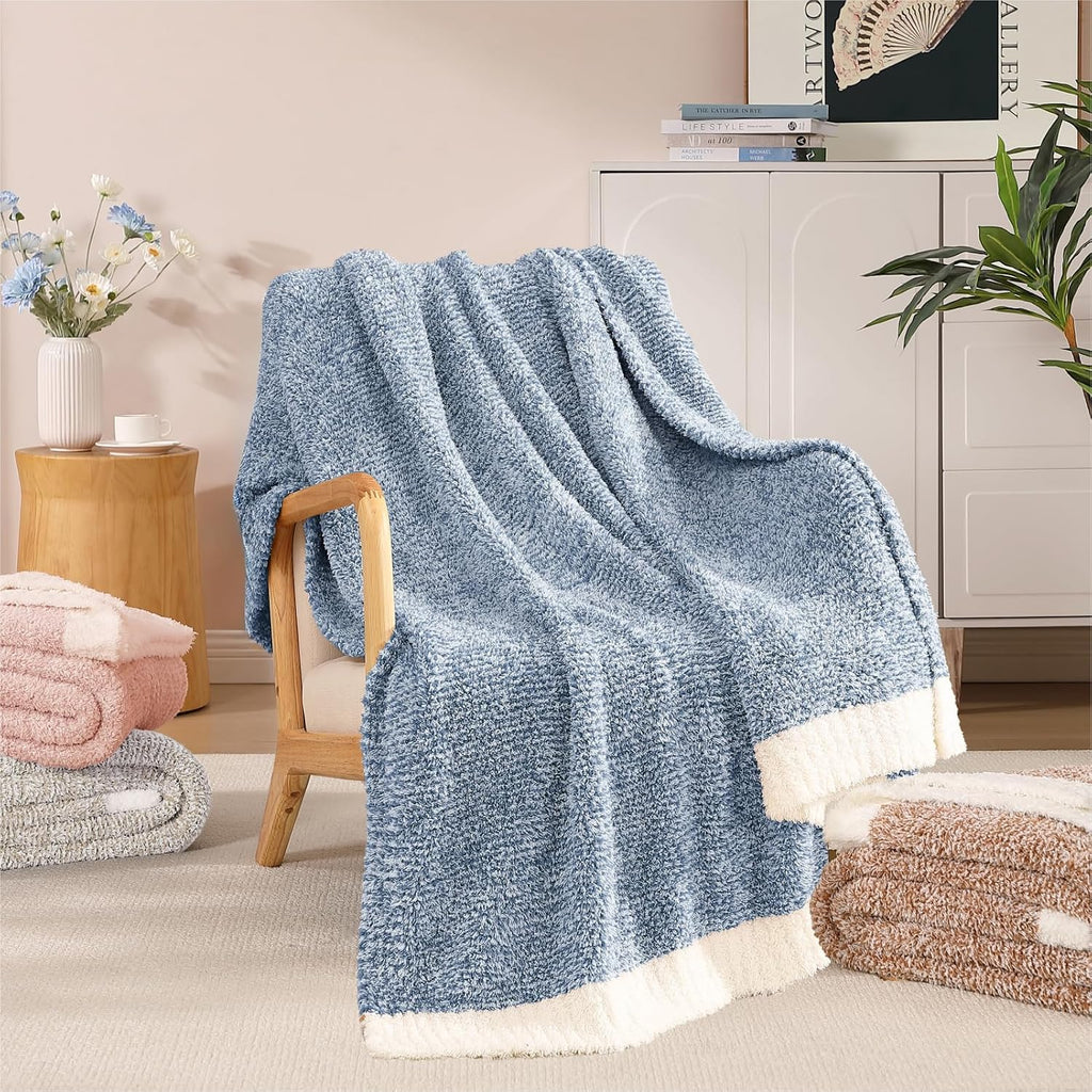 WRENSONGE Soft Throw Blanket for Couch-Cozy Reversible Knitted Blankets