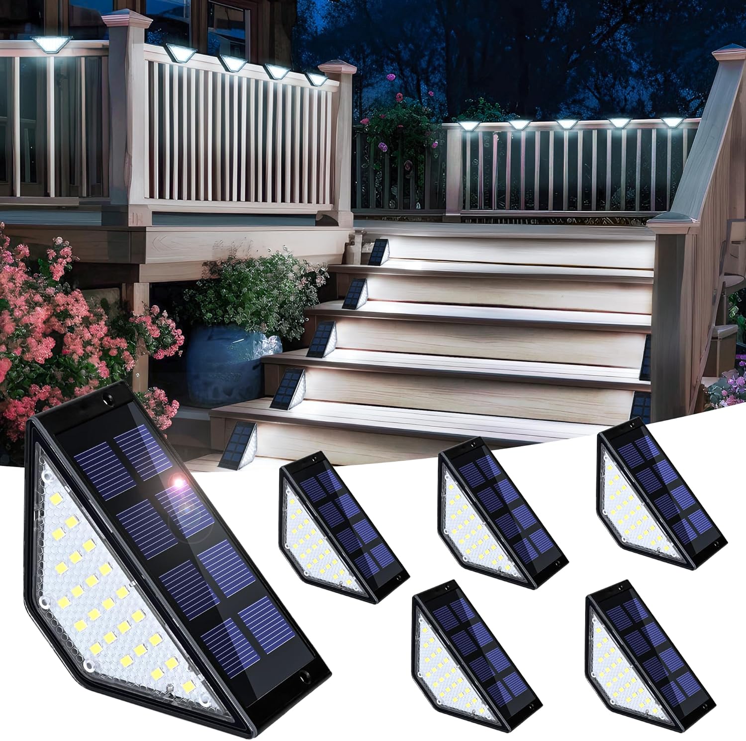 Solar Step Lights, Stair Lights Outdoor Waterproof Decor 6 Pack Cold White