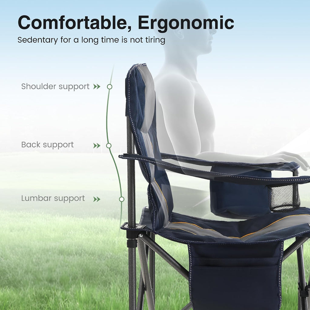 2 Pack Oversized Lawn Folding Camping Chair for Adults Support 450 LBS Blue