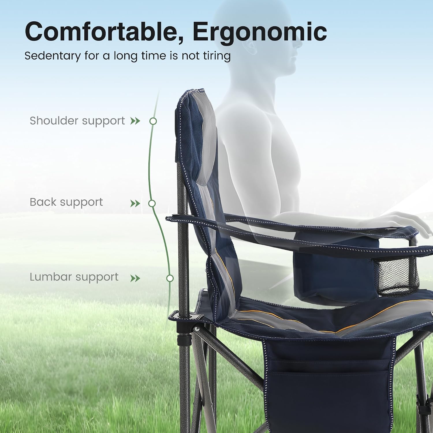 2 Pack Oversized Lawn Folding Camping Chair for Adults Support 450 LBS Blue
