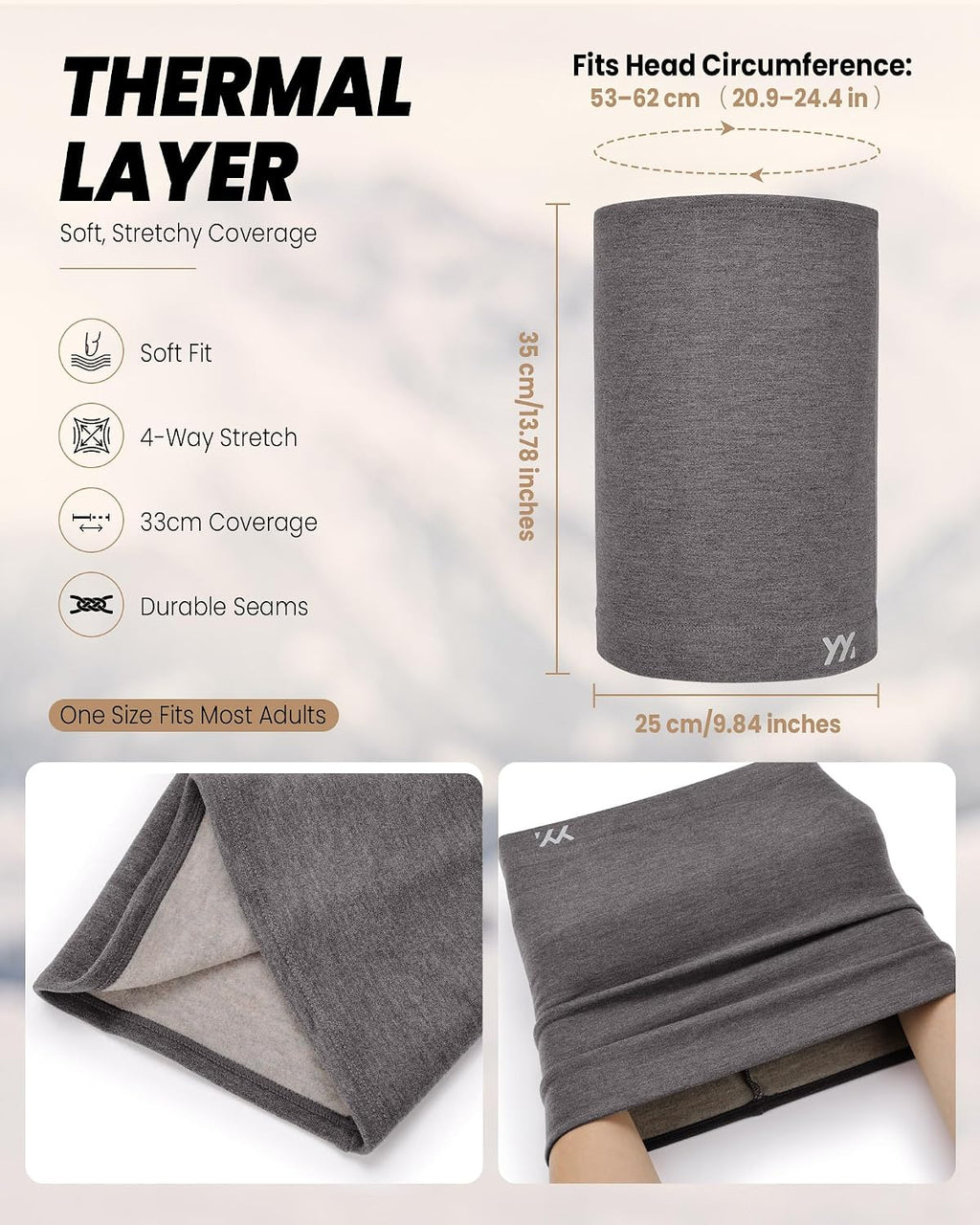 YANIKY Winter Neck Warmer, Wool Neck Gaiter Fleece Scarf, Windproof Face Cover Mask for Men Women
