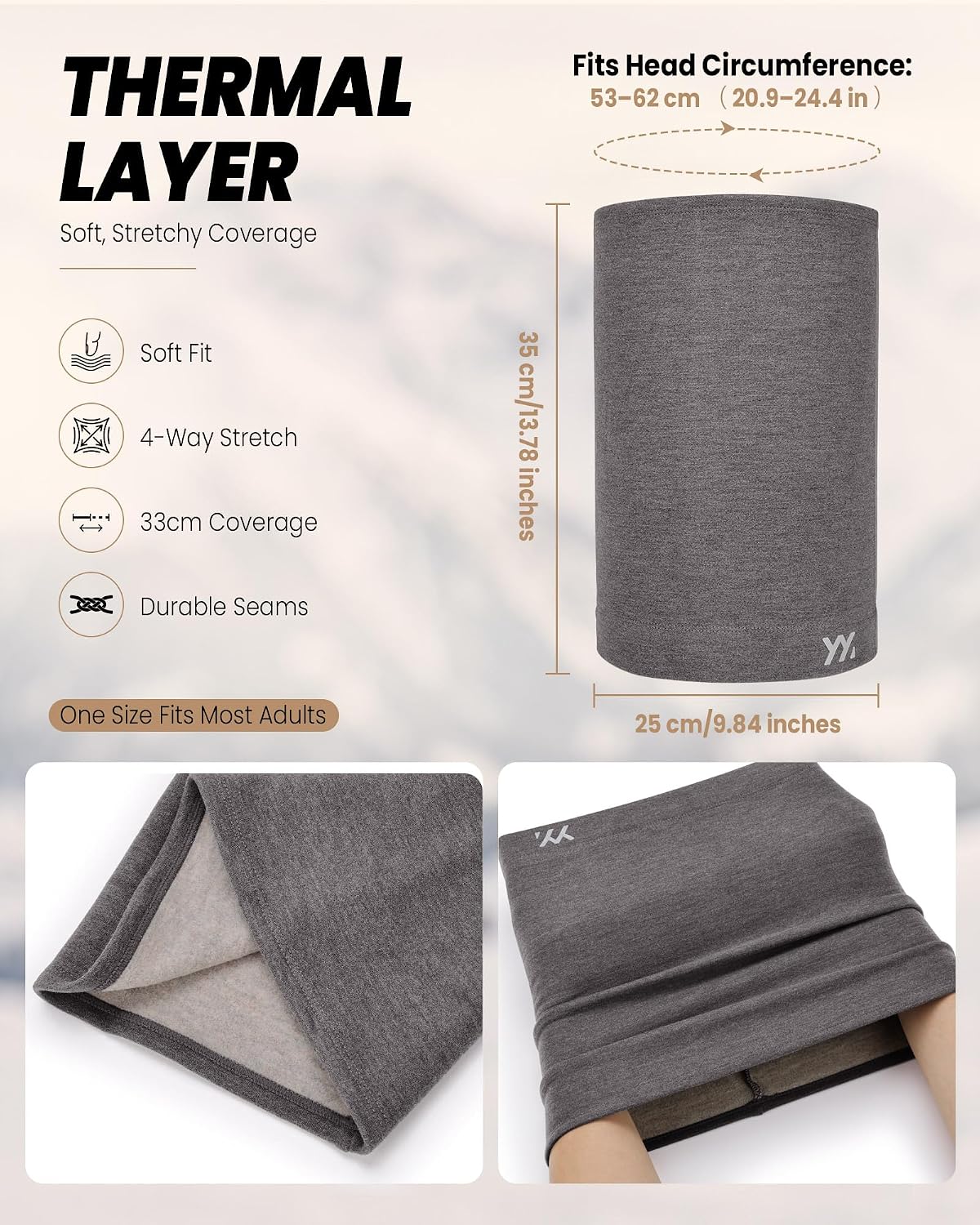 YANIKY Winter Neck Warmer, Wool Neck Gaiter Fleece Scarf, Windproof Face Cover Mask for Men Women