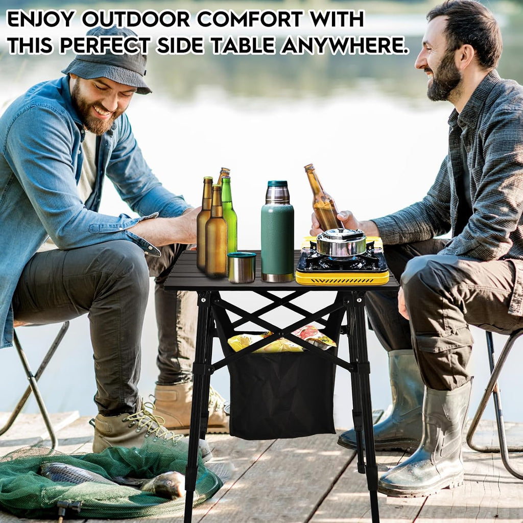 Aluminum Folding Camping Side Table with Carry Bag and Storage,Black