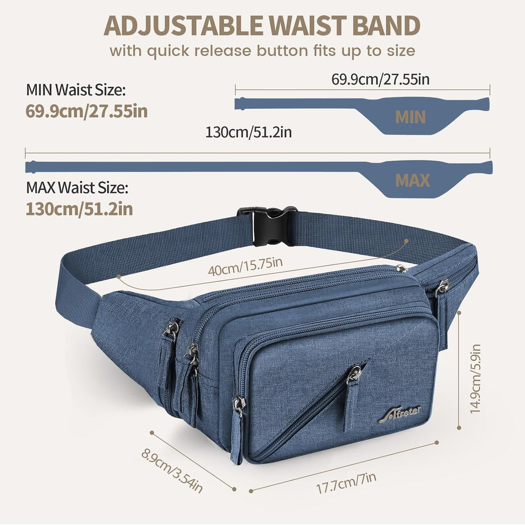 Fanny Pack Waterproof Waist Bag Pack Men Women Hip Bum Bag With Water Bottle Holder Adjustable Strap Suitable For Outdoors Workout Traveling Hiking Cycling Dog Walking Pouch Bag(Blue)