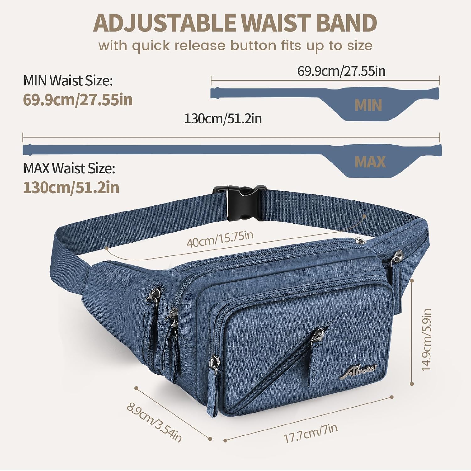 Fanny Pack Waterproof Waist Bag Pack Men Women Hip Bum Bag With Water Bottle Holder Adjustable Strap Suitable For Outdoors Workout Traveling Hiking Cycling Dog Walking Pouch Bag(Blue)