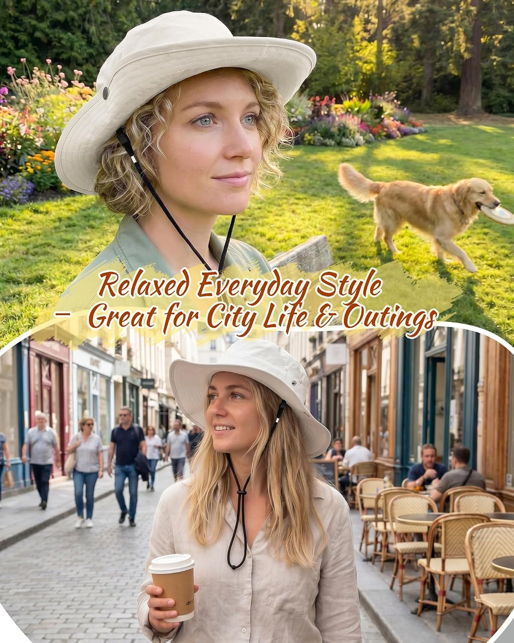 Womens Sun Hat with Ponytail Hole Wide Brim UPF 50+ Waterproof Bucket Hat Packable with Chin Strap for Hiking Beach Travel