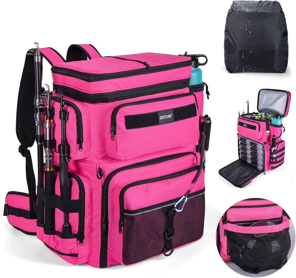 Goture Fishing Backpack with Cooler,77L Large Tackle Backpack &Rod Holders